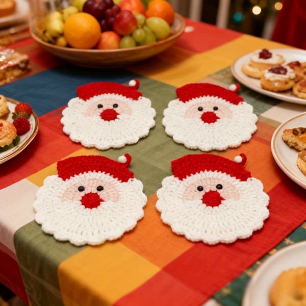 4 stk. Håndlavede Hæklede Julemand Drikkeunderlag Julepynt Holdbare Stofbakker Santa Claus Coaster (4PCS)