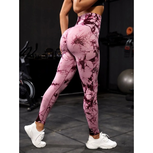 Tie Dye Yoga Byxor Sport Leggings Kvinnor Sömlös Hög midja Push Up Kvinna Strumpbyxor Fitness Träning Leggins Gym Kläder 2023 Ny Pink violet M