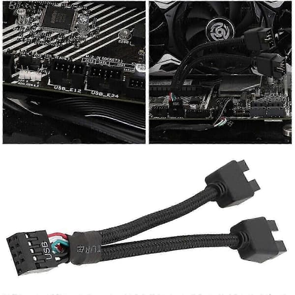 Hovedkort USB 2.0 9-pinners header 1 til 2 utvidelseshub splitter adapter konverter Js