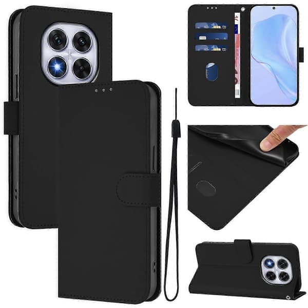 PU-deksel i solid farge for Redmi Note 14 Pro 5G / 14 Pro+ 5G Black