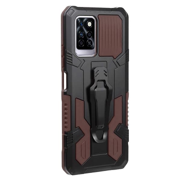 För Infinix Note 10 Pro Armor Warrior Stöttåligt PC + TPU Snodd Telefonfodral Brown