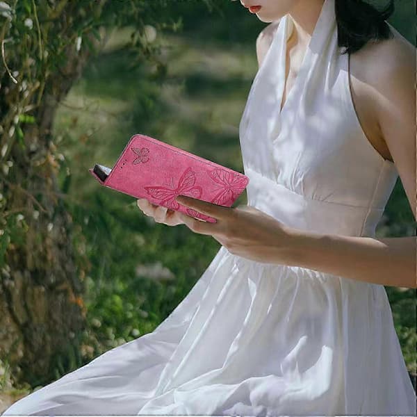Etui til Samsung Galaxy S21 FE 5G Flip Folio-deksel med sommerfugl E... Pink