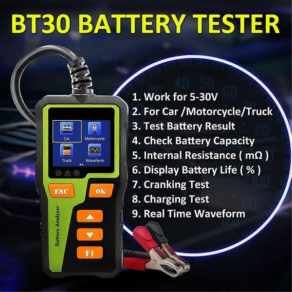 BT-30 Batteritester Belastningstester Digital Bilbatteri Analysator