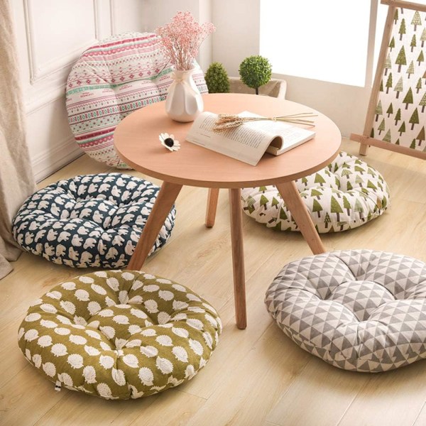 Stolpute, rund, sittepute, blomstermønster, dyreprint, sittepute for utendørs bruk, hage, balkong, 40 cm, bomull og lin, rosa