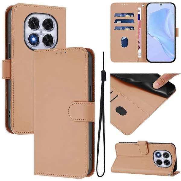 PU-deksel i solid farge for Redmi Note 14 Pro 5G / 14 Pro+ 5G Nude