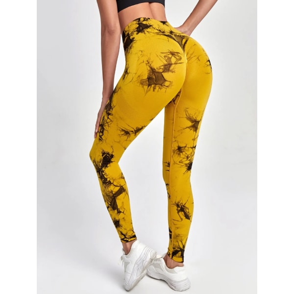 Tie Dye Yoga Byxor Sport Leggings Kvinnor Sömlös Hög midja Push Up Kvinna Strumpbyxor Fitness Träning Leggins Gym Kläder 2023 Ny Yellow black S