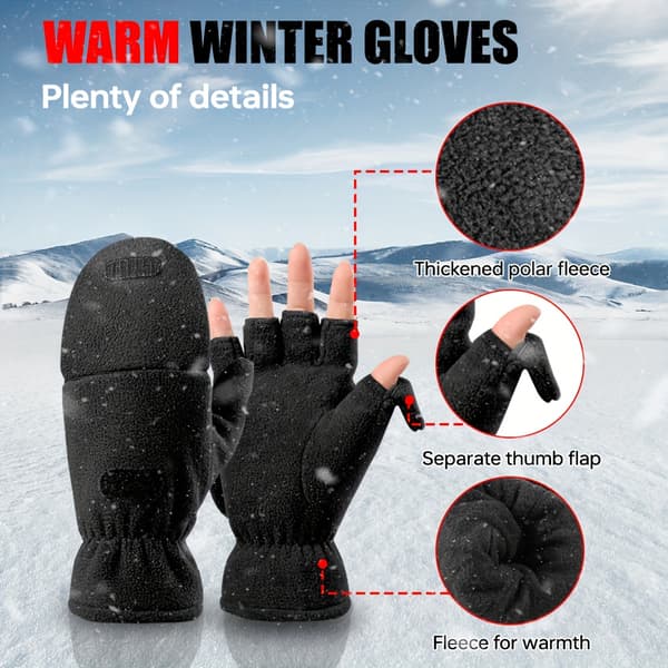 Termiske Vinterhandsker til Kvinder, Konvertible Fingerløse Fuld-Finger Elastisk Manchet Black