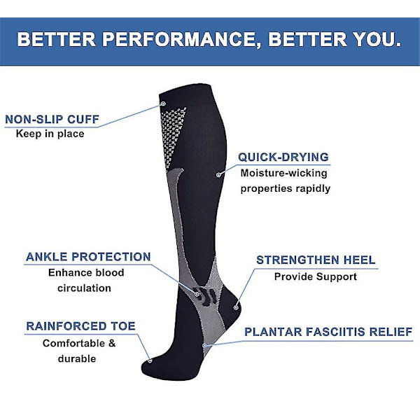 3 par kompressionsstrømper til mænd nylon medicinske plejestrømper sport løb Blue Small