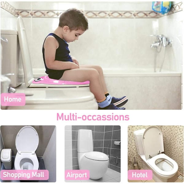 Resetoalettsits, Babystoalettsits, Hopfällbar Toalettsits för Barn, Toalettsits för Barn, Hopfällbar Resetoalettsits med 1 Bärväska, Rosa Groda