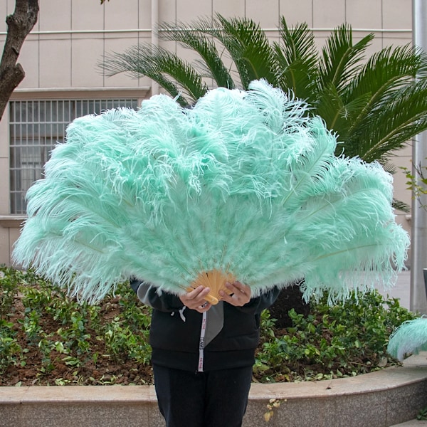 Læder pink strudsefjer vifte til håndfoldning fjer vifte performance danse vifter fest scene karneval show rekvisitter 60/100CM mint grøn mint green 2pcs