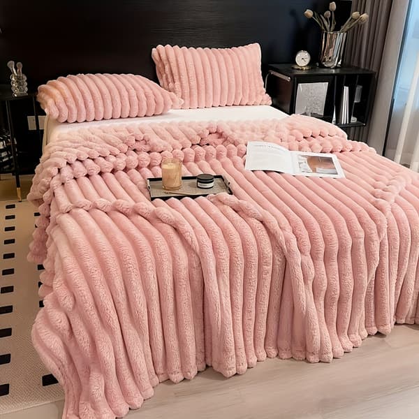 Blødt flanneltæppe med snøre, kaninpelslignende, til sofa/camping