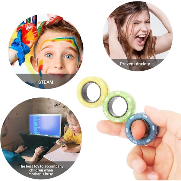 Magnetiska Ringar Leksaksset, Magnetiska Spinner Ringar för Vuxna för Ångestlindring, Perfekt Present för Vuxna Tonåringar Barn (3 st)