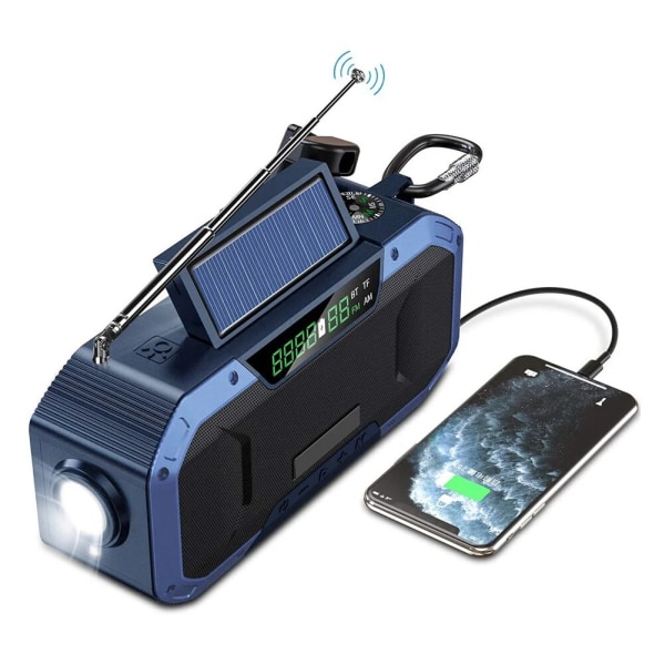 AM/FM nödradio solar handvev radio med LED-ficklampa 5000mAh power mobiltelefon laddare Bluetooth 5.0 högtalare Black