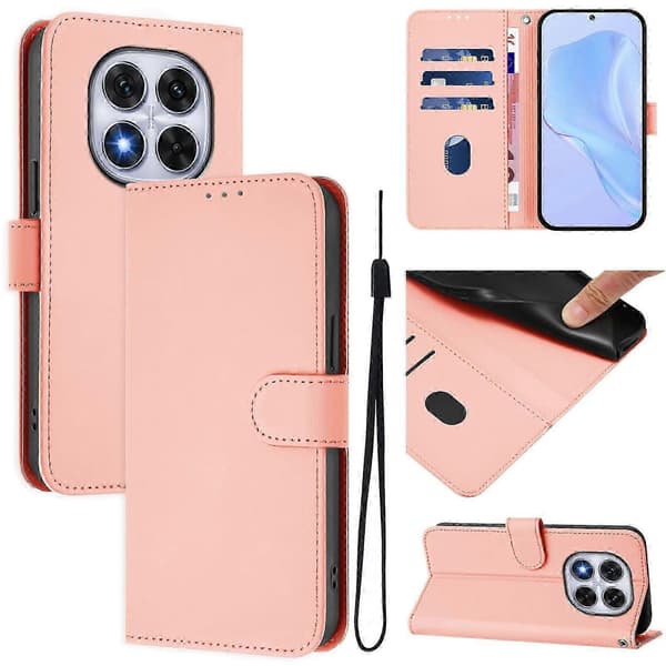 PU-deksel i solid farge for Redmi Note 14 Pro 5G / 14 Pro+ 5G Pink