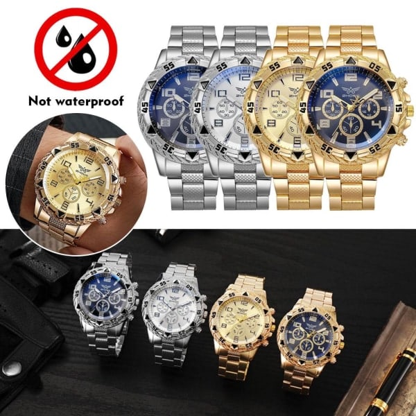 Herr Quartz Klocka Automatisk Klocka Koreansk Mode Student Vattentät Gold Black One size
