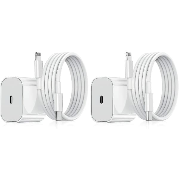 2-pakning - Kompatibel iPhone-lader - Hurtiglader - Adapter + Kabel 20w Hvit 2-pakning Kompatibel iPhone