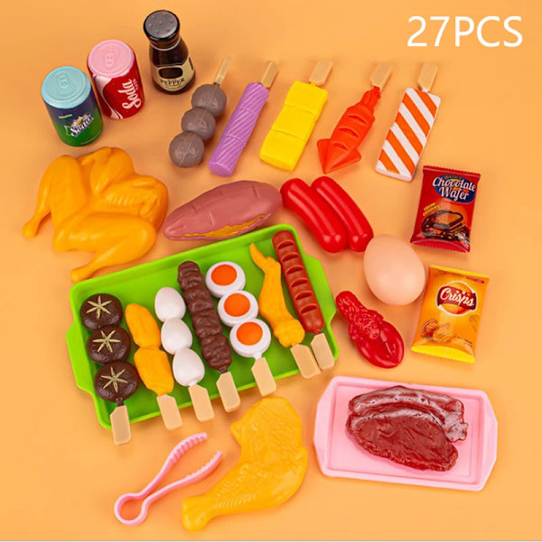 Barn Låtsaslek Kök Leksak Simulering Mat Grönsaker Grill Matlagningsset Pedagogiskt Lekhus Interaktiva Leksaker för Flicka C 27PCS