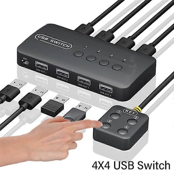 KVM Switch USB Switch Delt Controller Adapter 4 Indgange 4 Udgange til Bærbar Computer Printer Tastatur Black