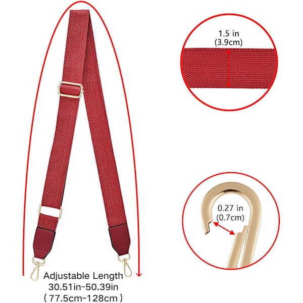{YM}Women's Wide Shoulder Strap, Adjustable Leather Replacement Shoulder Strap (Wine Red)-FS2- Red