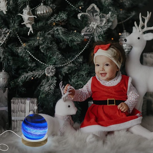 3D Planet Glasboll Nattlampa, Dimbar med 16 RGB-färger, USB Träbas (8cm) c c Parent
