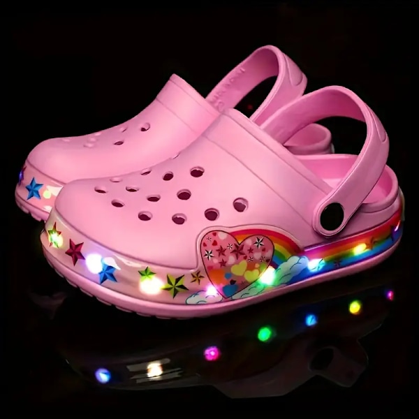 Trendy LED-tøfler for jenter, komfortable, sklisikre, avslappede og pustende tøfler for utendørsaktiviteter, rosa farge Pink Color 26