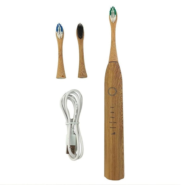 Bambu elektrisk tandborste, nylon - biologiskt nedbrytbar, miljövänlig, återanvändbar basplast (USB laddning)