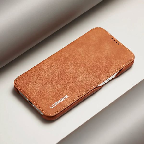 Luksus Tyndt Læder Etui Flip Cover til iPhone 15 Stand Magnetisk Coque Slots