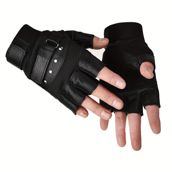 Ægte Lear Halvfingerhandsker til mænd og kvinder - Åndbare, skridsikre Black