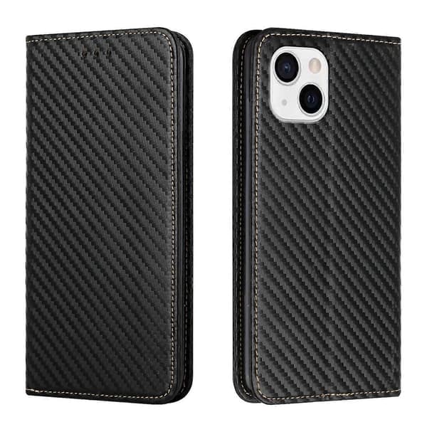 Kompatibelt med iPhone 14 Kolfibertextur Magnetiskt Flip Läder Telefonfodral