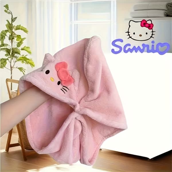 Sanrio Tecknad Korall Fleece Torkmössa | Tjock, Fäller Inte Hello Kitty (upgraded version)
