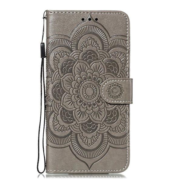 Grått Sol Mandala Blommönster PU-fodral för Din Apple Iphone Xs Max 6,5 Tum (2019)