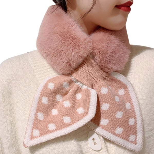 Peach Heart Polka Dot Plysch Scarf Dam Halskrage Scarf Halsduk Dam Designer Tjock Stickad Pink