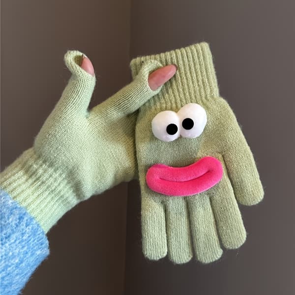Touchscreen Handsker Par Sjove Vinter Varme Fingerløse Split Finger Vanter til Kvinder Black