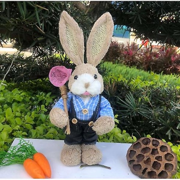 Påskhare figur dekoration utomhus stående kanin figur halm vävd påsk kanin dekor Blue Rabbit Male