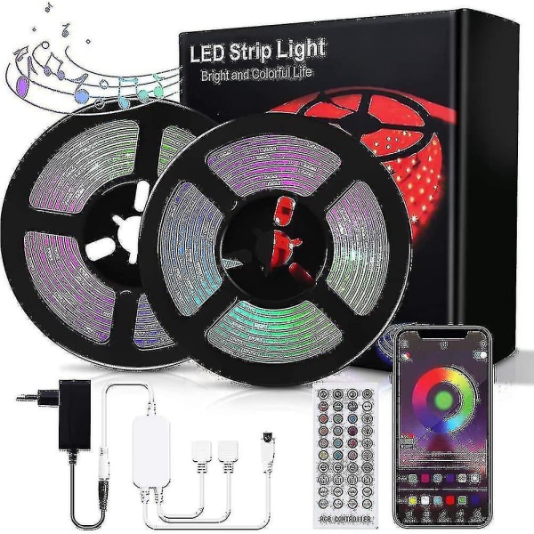 Led Strip 10m, Bluetooth Rgb Led Strips, Dimbar LED-ljusremsa med fjärrkontroll