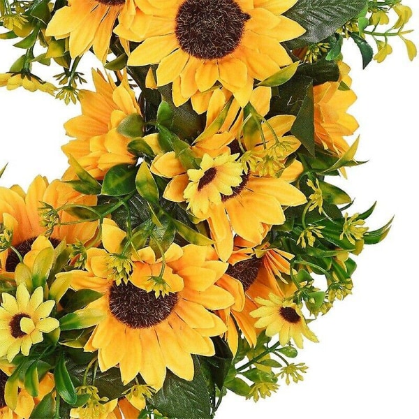 Konstgjord solros sommarkrans-16 tums dekorativ falsk blomsterkrans