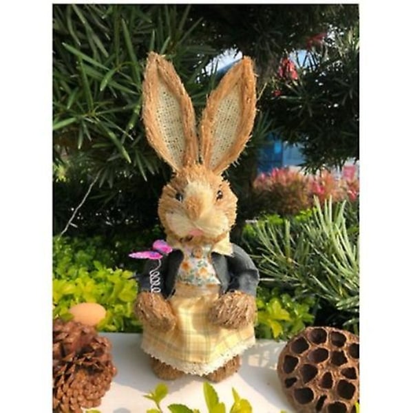 Påskhare figur dekoration utomhus stående kanin figur halm vävd påsk kanin dekor Butterfly Rabbit