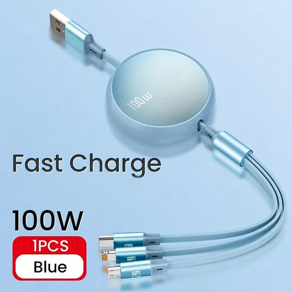 3-i-1 datakabel 100W 1,2m 3A 6A 100W USB hurtiglader for iPhone 13 14 12 11 Pro X Max Type C/Micro hurtiglader for Huawei for Blue 47.24inch(3.94ft)