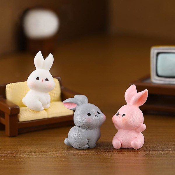 Varm påsk Vit kaninfigur Gör-det-själv Landskap Hem Kawaii Rumsinredning Miniatyr Fe Trädgårdsdekoration Tillbehör Modern 8pcs Rabbit-T22