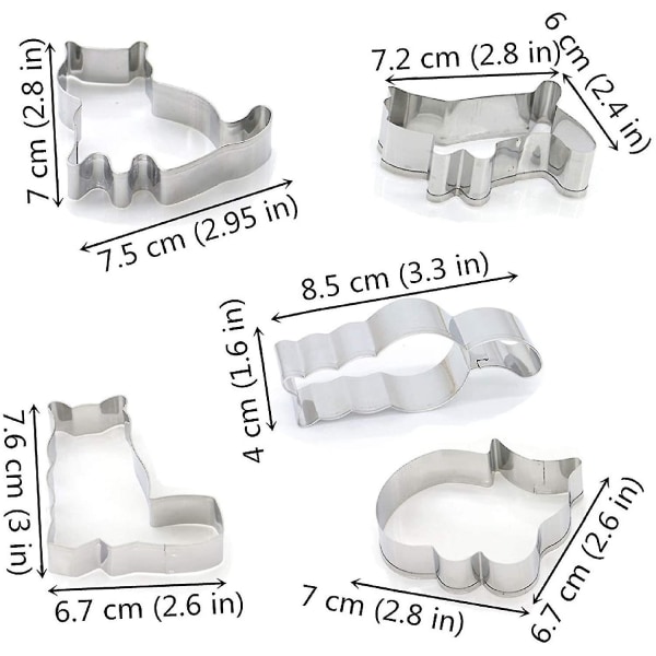 Cookie Cutter Molds Set, 5 Styck Rostfritt stål Söt Gå & Sitt Katt Serie Gör själv Kaka Form Form Tecknad Form, Fondant Tool Pa