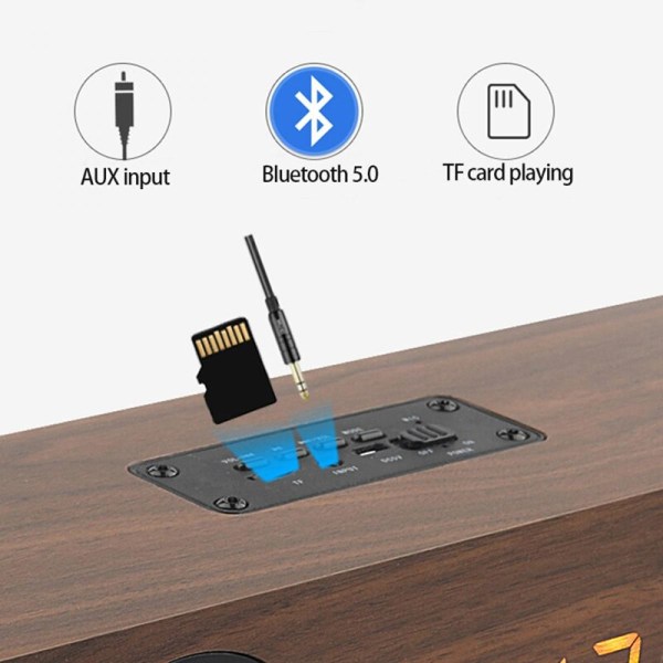 Bärbar trä Soundbar Bluetooth högtalare Subwoofer LED Internetradio Digital väckarklocka | bärbar högtalare (brun)