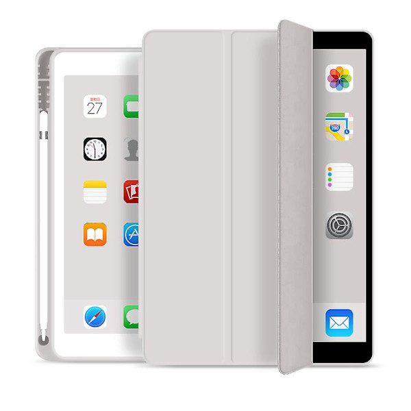 Etui til Ipad Pro 11 2021 2020 2019 10.2 Air 4 10.9 10.5 2018 9.7 Mini 6 5 9. 8. 7. generation Smart Cover med blyantholder Light Gray iPad (5th-6th) 9.7