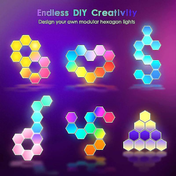 Smart App-styrd hexagonal honeycomb-lampa med musikrytm 6pcs