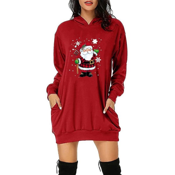 Christmas Hoodies Dam Hooded Sweatshirt Pullover Santa Printed Jumper Top Red L