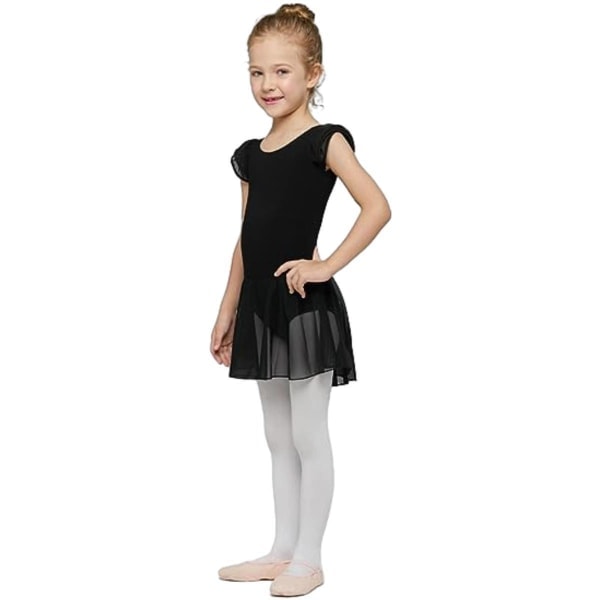 Balettklänningar för små flickor, trikåer med kjol, dansklänning, ballerina-tutu-outfit, svart, 130 cm