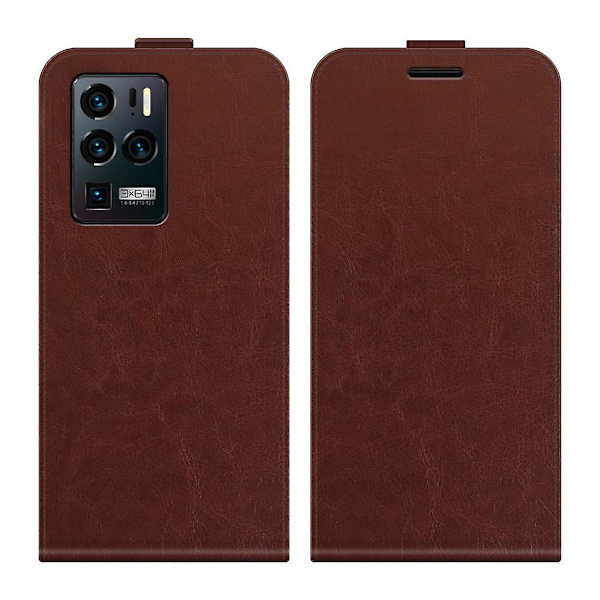 Crazy Horse Textur Vertikalt Flip PU Fodral Med Korthållare Brun För Din Zte Axon 30 Ultra 5g