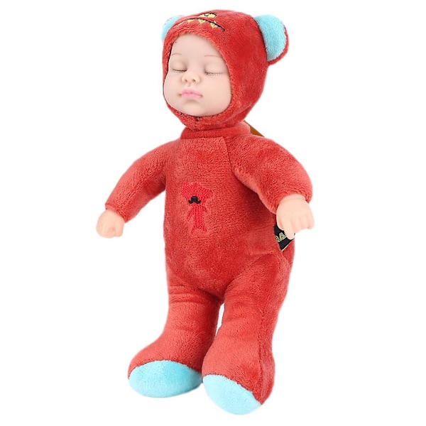 Härlig Simulering Baby Sova Doll Plysch Uppstoppade Baby Barn Leksaker Födelsedagspresent Red Bear