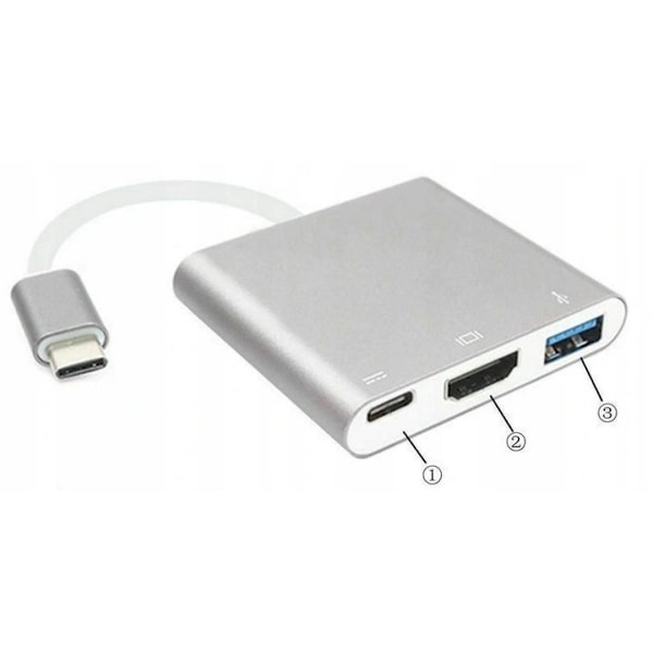 USB C -sovitin HDMI+USB 3.0+PD Hub 4K MacBook 3 in 1, JL1754