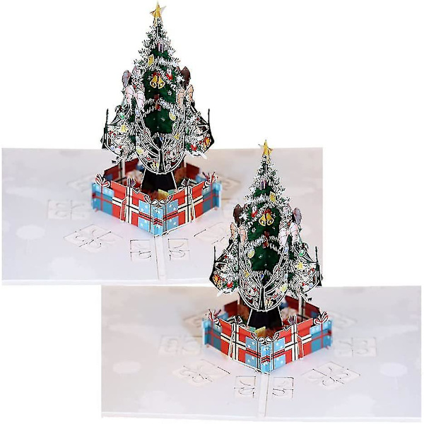 2 stycken Julkort, God Jul Träd 3D-kort Laserskuret Papper Julkort Gåvor