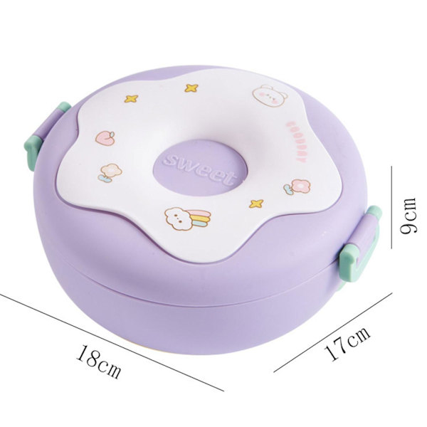 Söpö sarjakuva Donitsi 1000ml Lounasrasia Mikroaaltouunin kestävä Bento-rasia lokeroilla Koulutarvikkeet (LGL) Purple